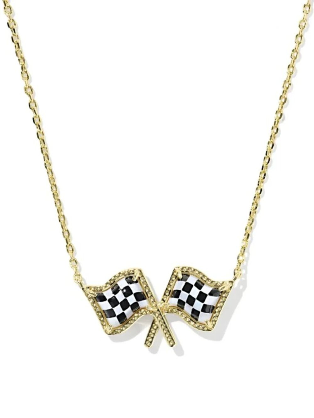 Kendra Scott x Checkered Flag Gold Short Pendant Necklace